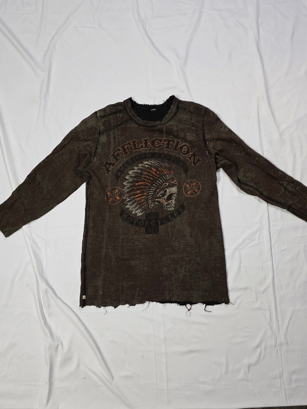 Affliction Men's Y2k American Customs Motorcycles Thermal Reversible Shirt